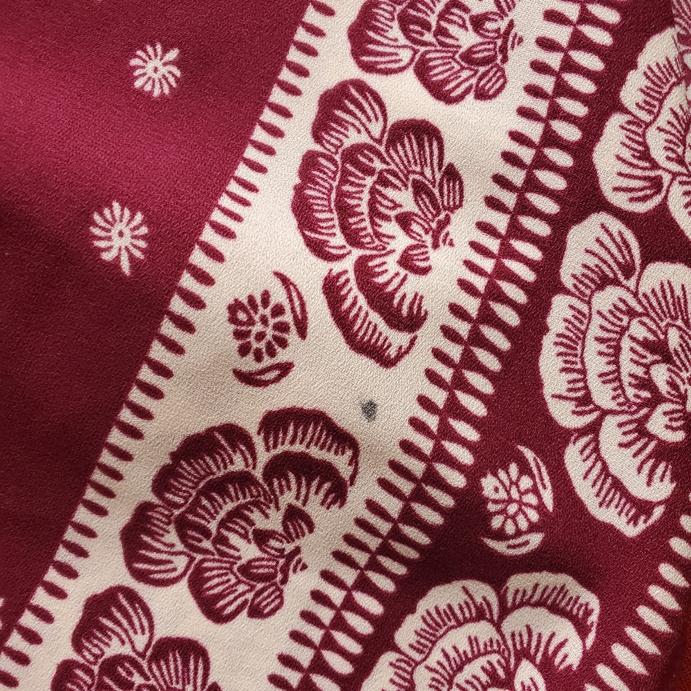 𝅺Lauren Conrad LC medium burgundy cream paisley print midi dress - Picture 8 of 12